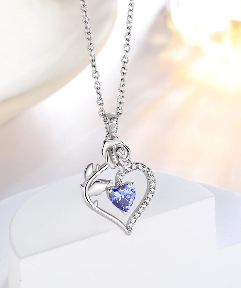 Love Heart Birthstone Necklace Pendant Women Girls Jewelry - Image 2