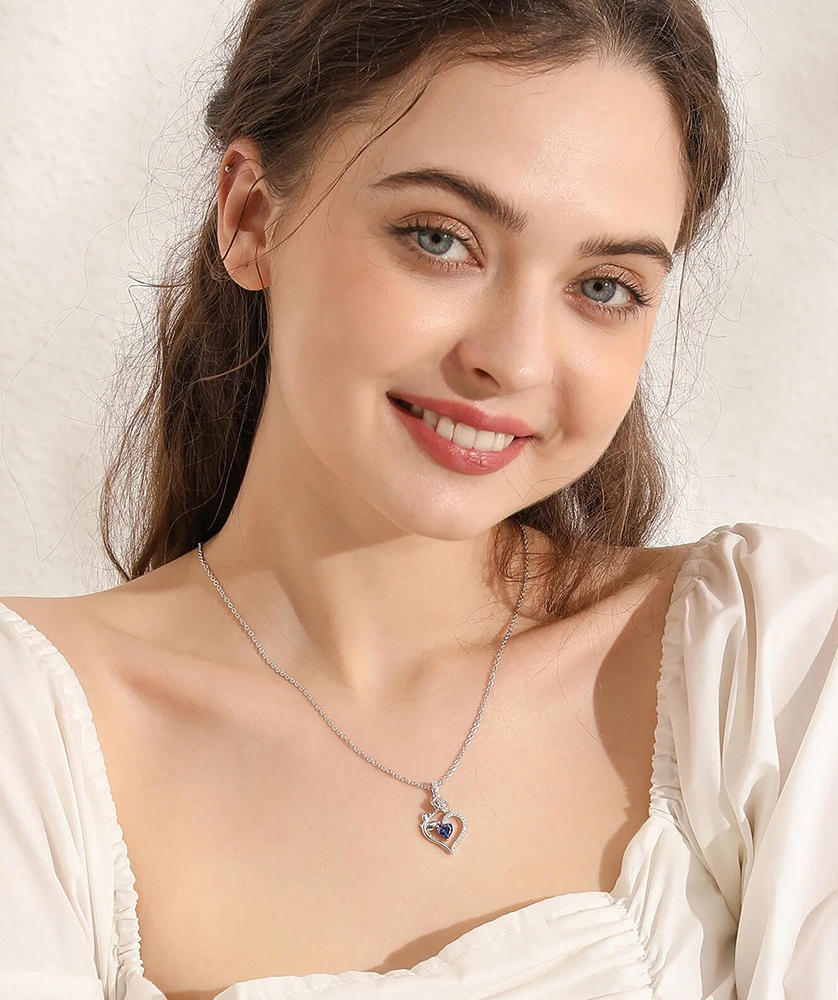 Love Heart Birthstone Necklace Pendant Women Girls Jewelry - Image 3