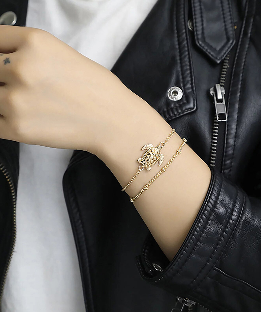 Women Girls Fashion Women Turtle Double Layer Bracelet - Image 3