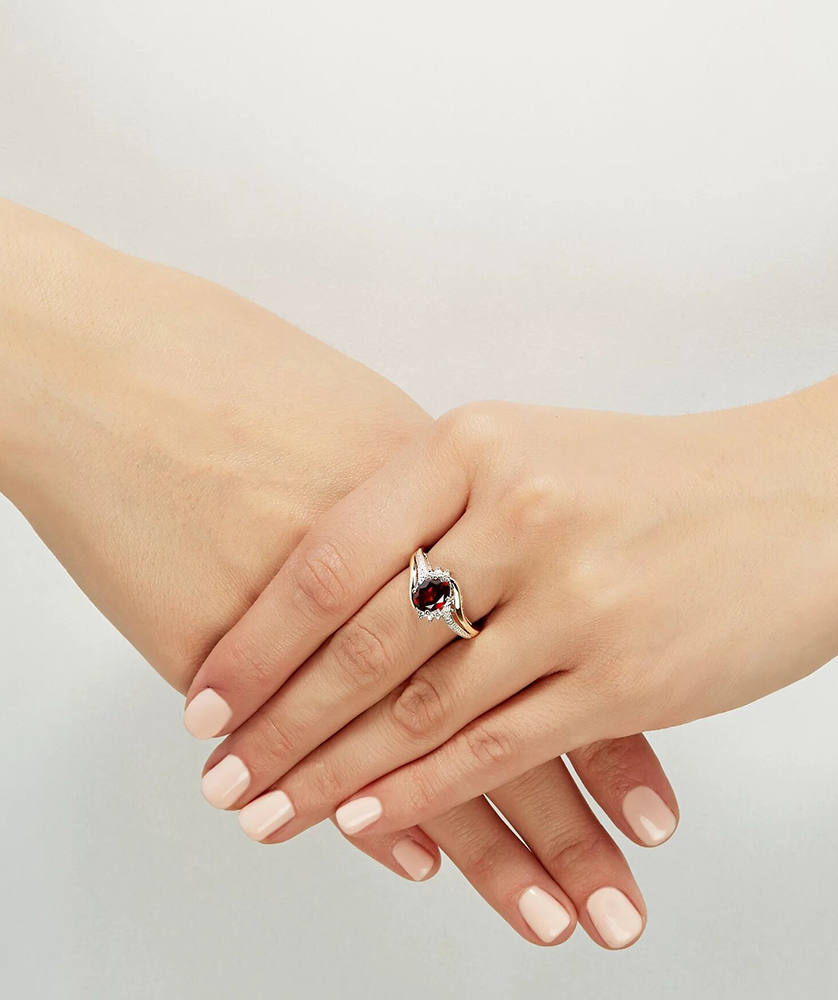 Red Garnet Diamond Accent Ring in Sterling Silver - Image 4